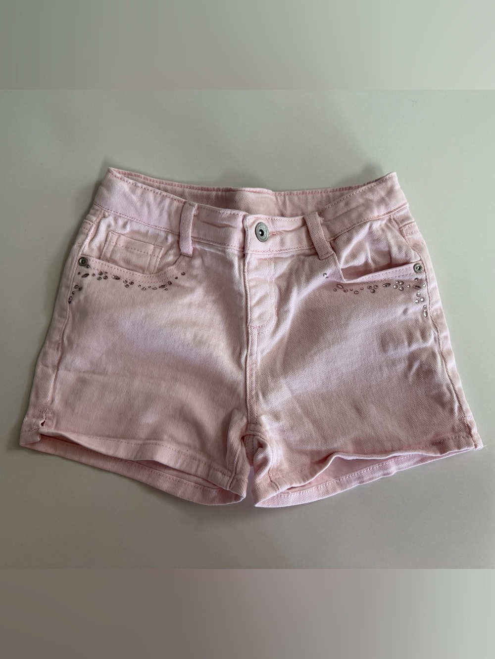 Girls Light Pink Denim Shorts with Crystal Accents